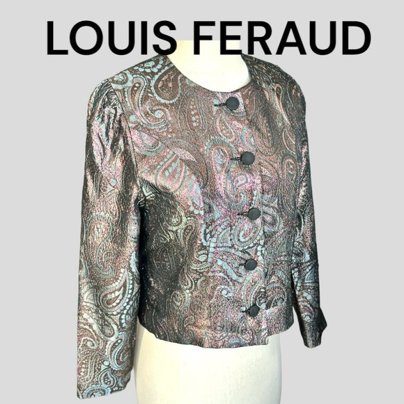 VINTAGE LOUIS FERAUD PAISLEY LAME CROPPED FITTED JACKET (SZ 6) (EUC) - Picture 4 of 9